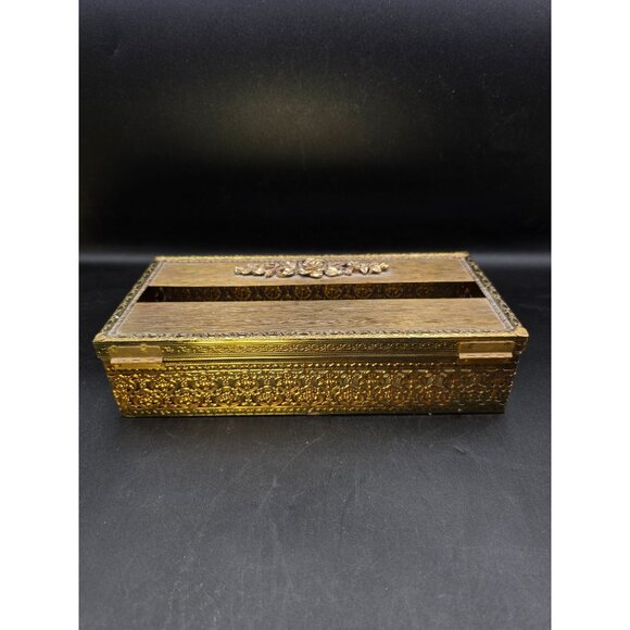 Decorative Brass Tissue Box With Rose Motif Vanity Beautiful Design 5x10.25 in - Picture 7 of 10